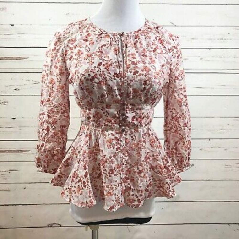 Moulinette Soeurs Anthropologie Floral Peasant Top